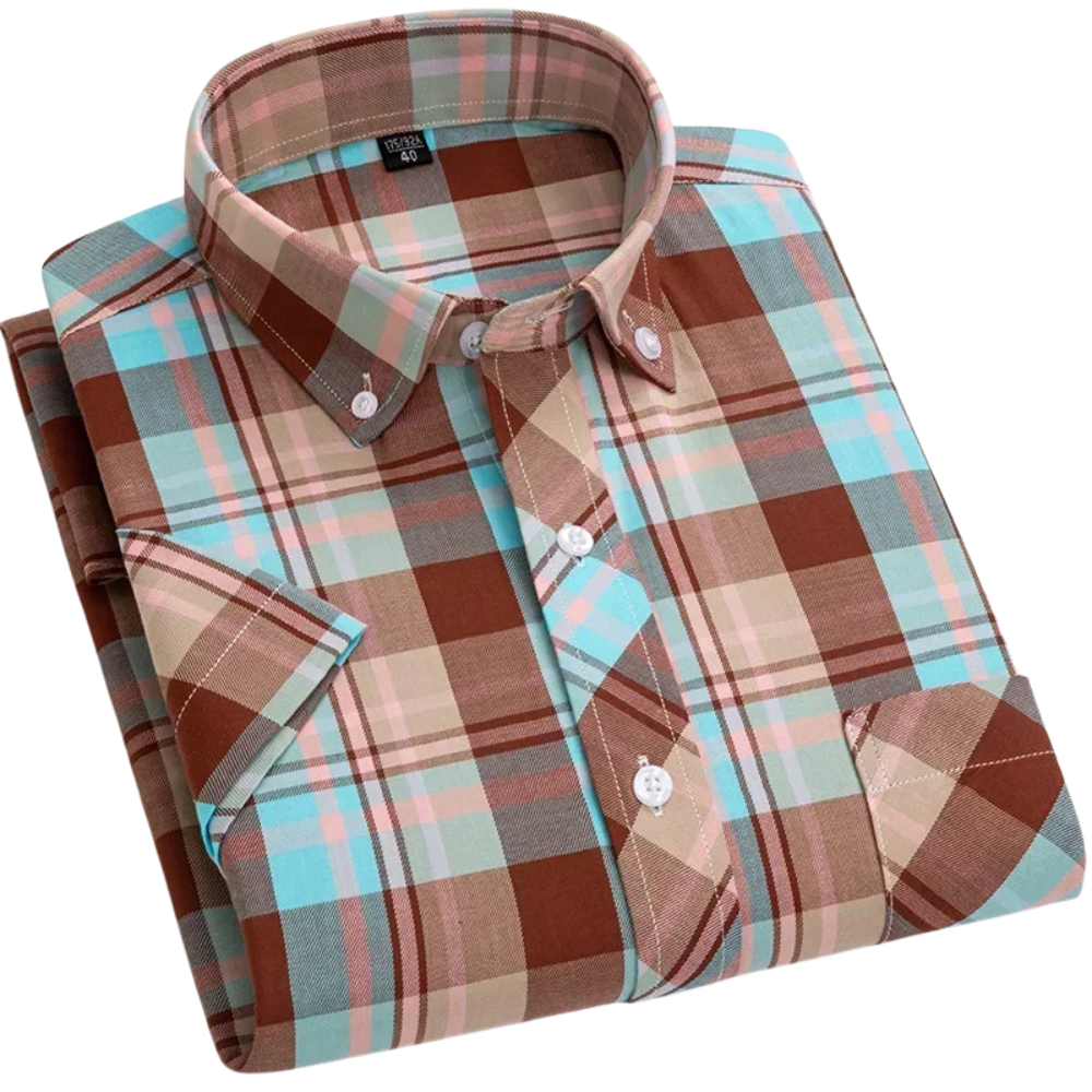 Vintém d'Ouro - Camisa de algodão xadrez de manga curta