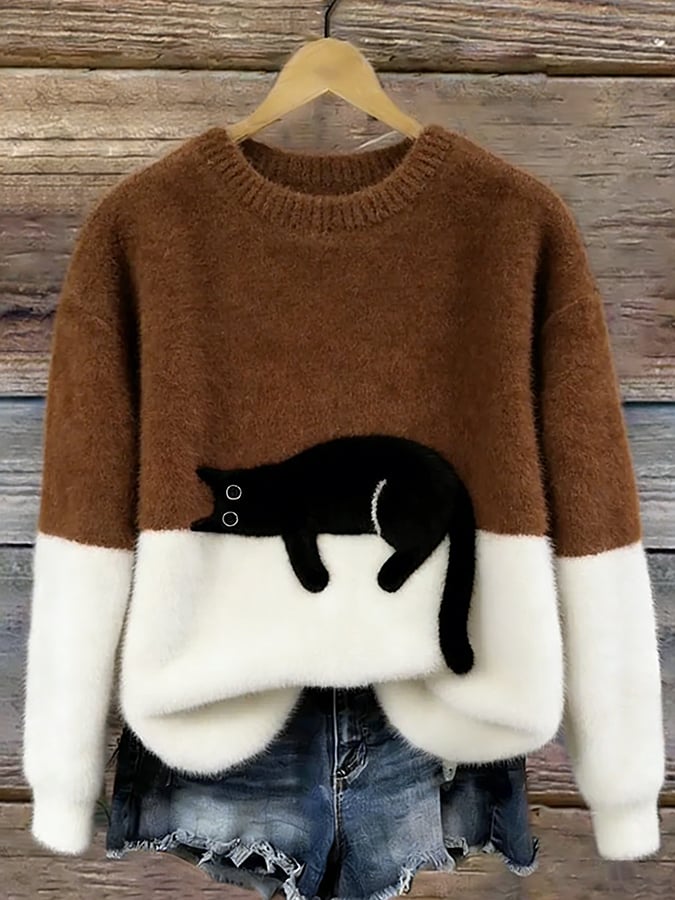 Vintém d'Ouro - Camisola Feminina com Gráfico de Gato
