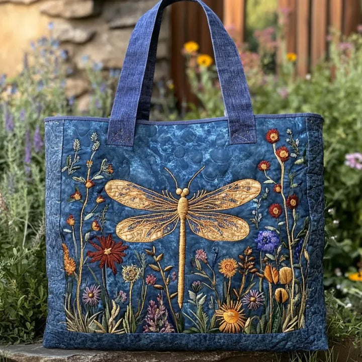 Vintém d'Ouro - Saco Tote Acolchoado com Design de Libélula