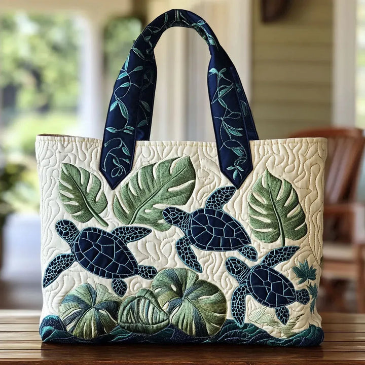 Vintém d'Ouro - Saco Tote Acolchoado com Tartarugas