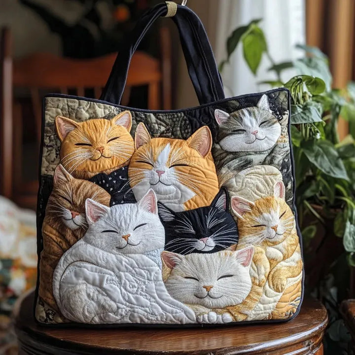 Vintém d'Ouro - Saco Tote Acolchoado com Gatos