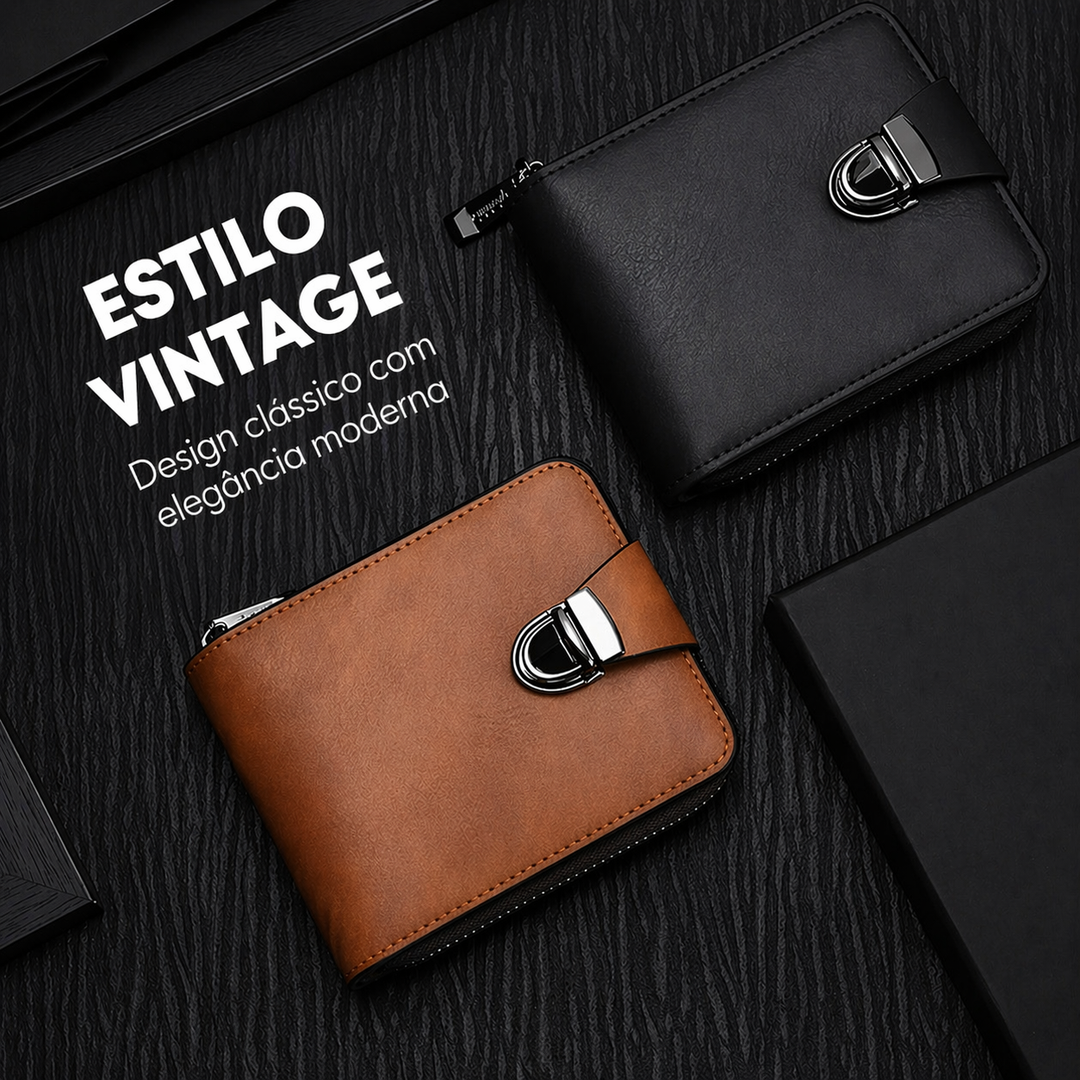Vintém d'Ouro - Carteira Vintage Compacta com Zíper