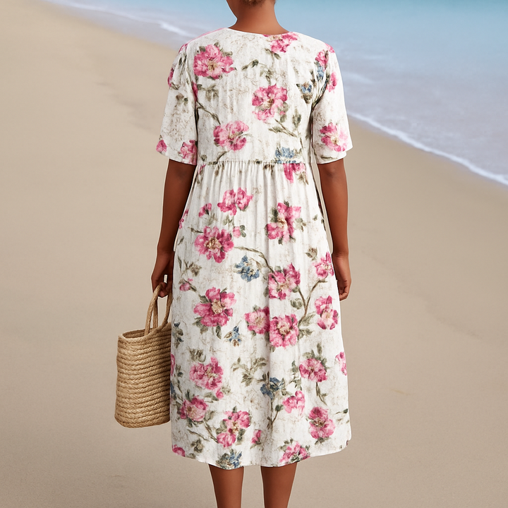 Vintém d'Ouro - Vestido Floral Vintage Estilo Linho