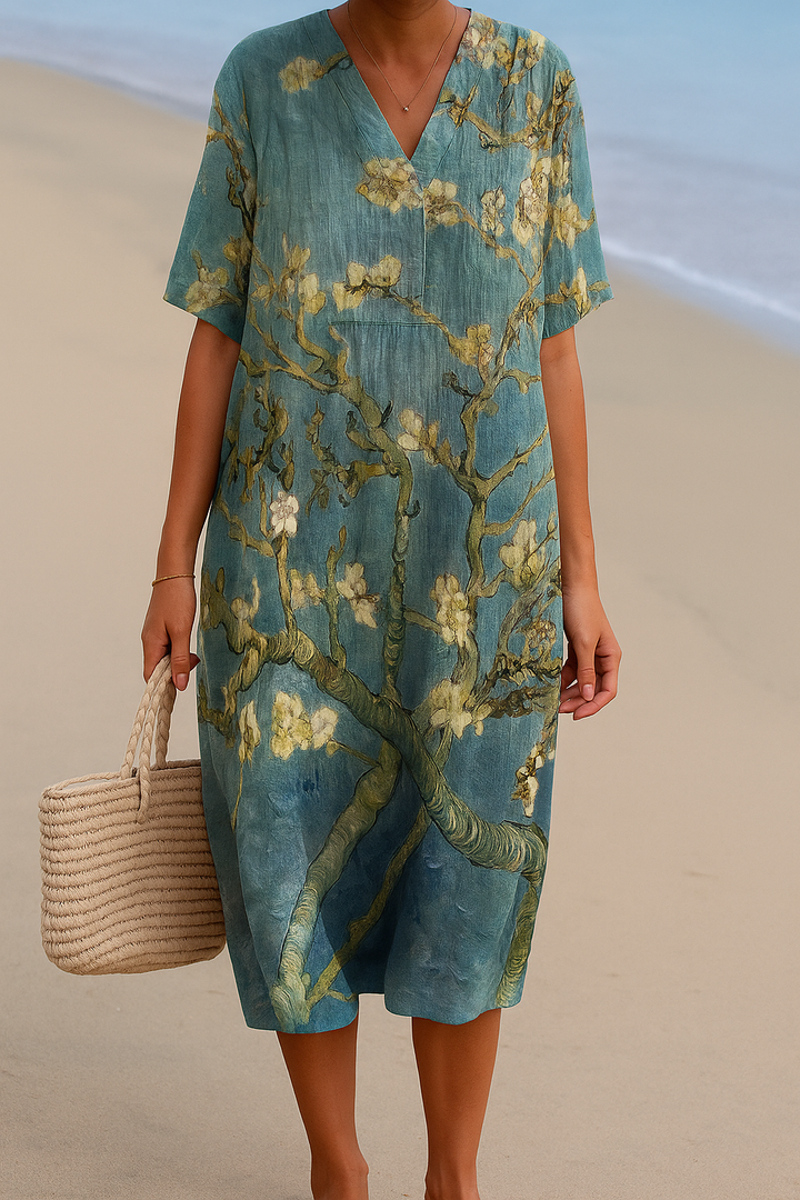 Vintém d'Ouro - Vestido Floral em Verde-Água