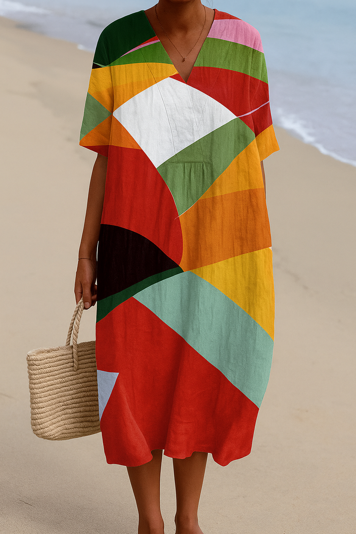 Vintém d'Ouro - Vestido Colorido em Patchwork