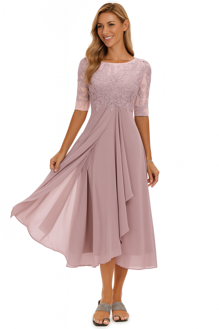 Vintém d'Ouro - Vestido de Renda com Manga 3/4