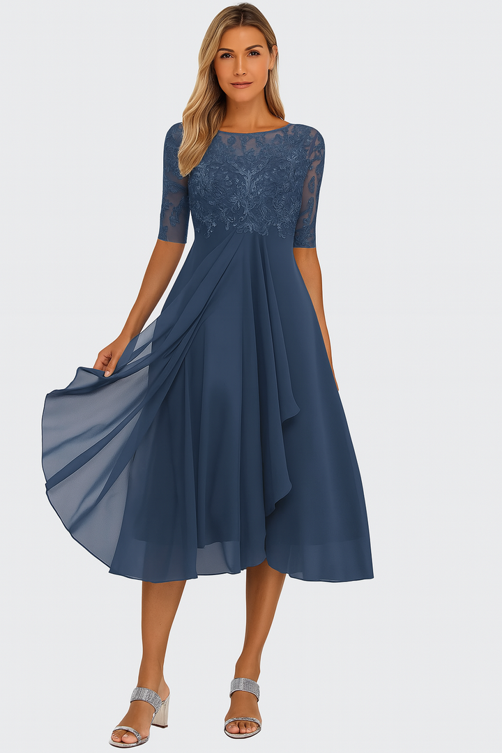 Vintém d'Ouro - Vestido de Renda com Manga 3/4