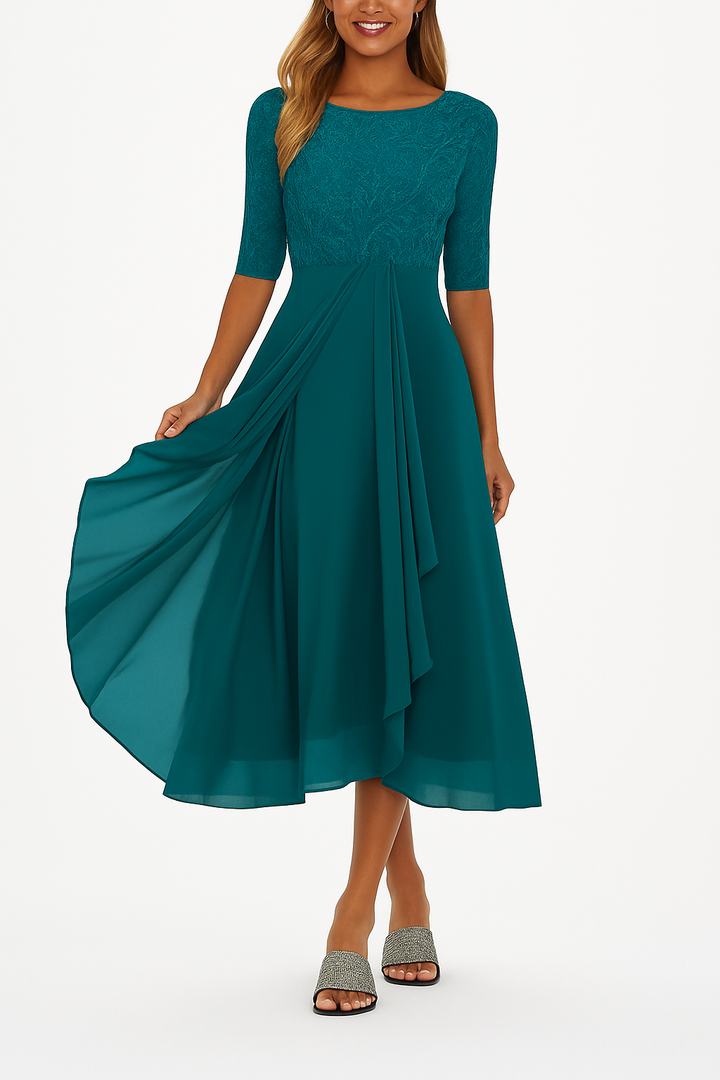 Vintém d'Ouro - Vestido de Renda com Manga 3/4