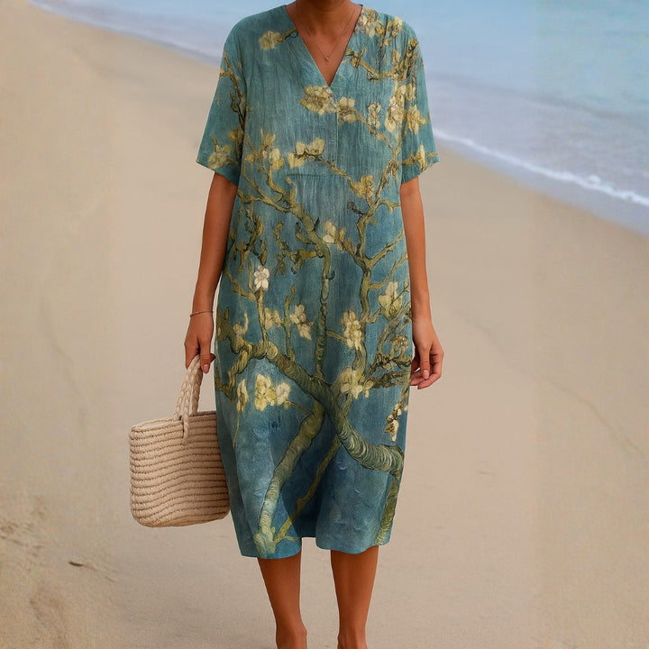 Vintém d'Ouro - Vestido Floral em Verde-Água