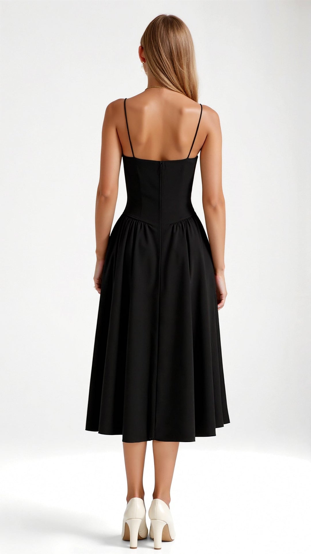 Vintém d'Ouro - Vestido midi com corpete estruturado