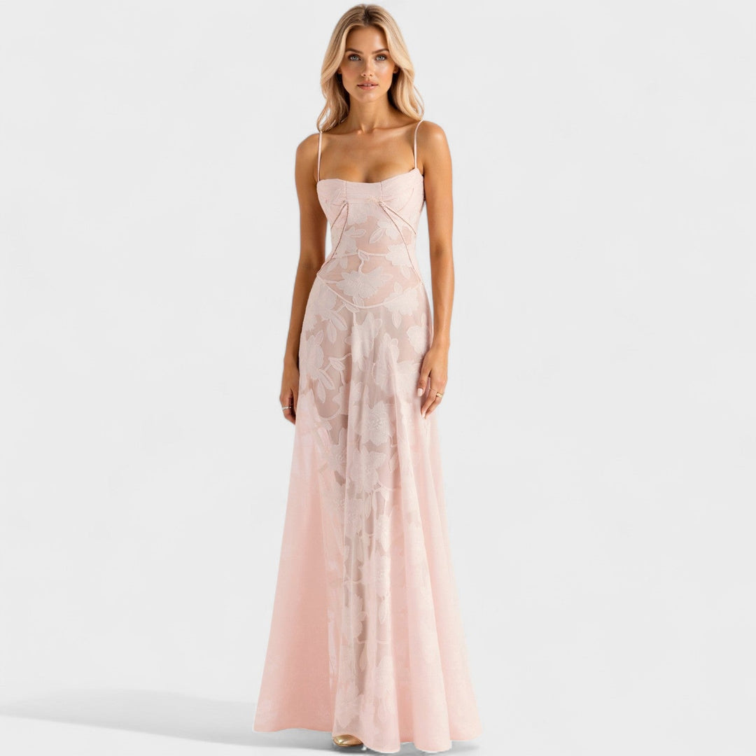 Vintém d'Ouro - Vestido maxi de renda floral