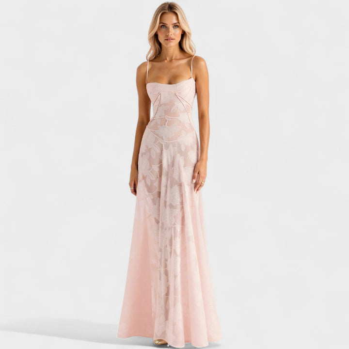 Vintém d'Ouro - Vestido maxi de renda floral