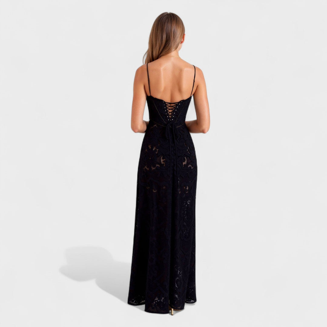 Vintém d'Ouro - Vestido maxi de renda floral