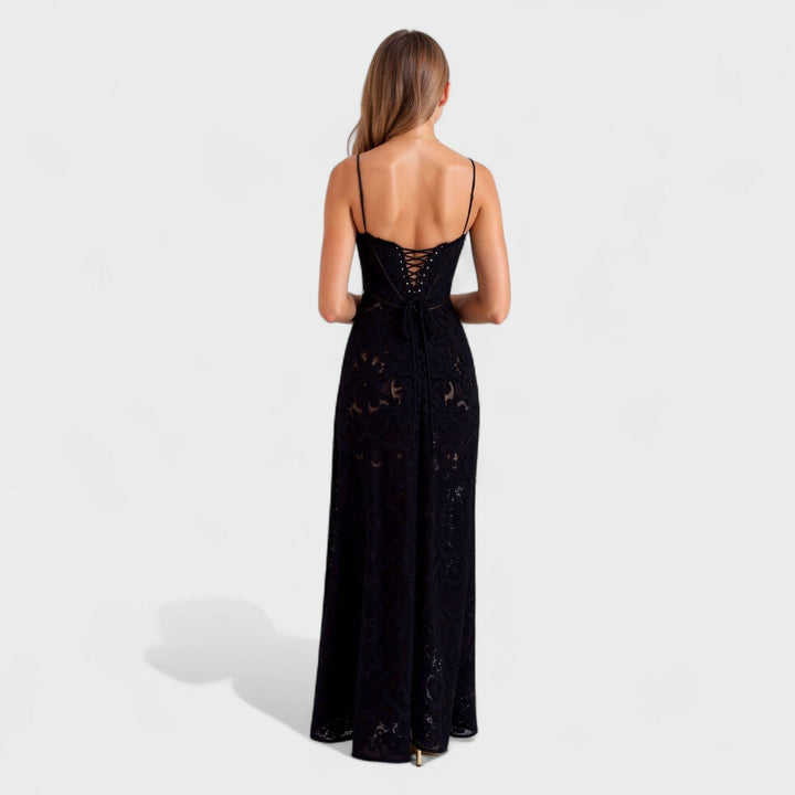 Vintém d'Ouro - Vestido maxi de renda floral