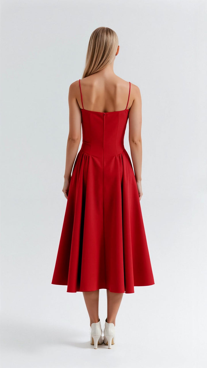 Vintém d'Ouro - Vestido midi com corpete estruturado