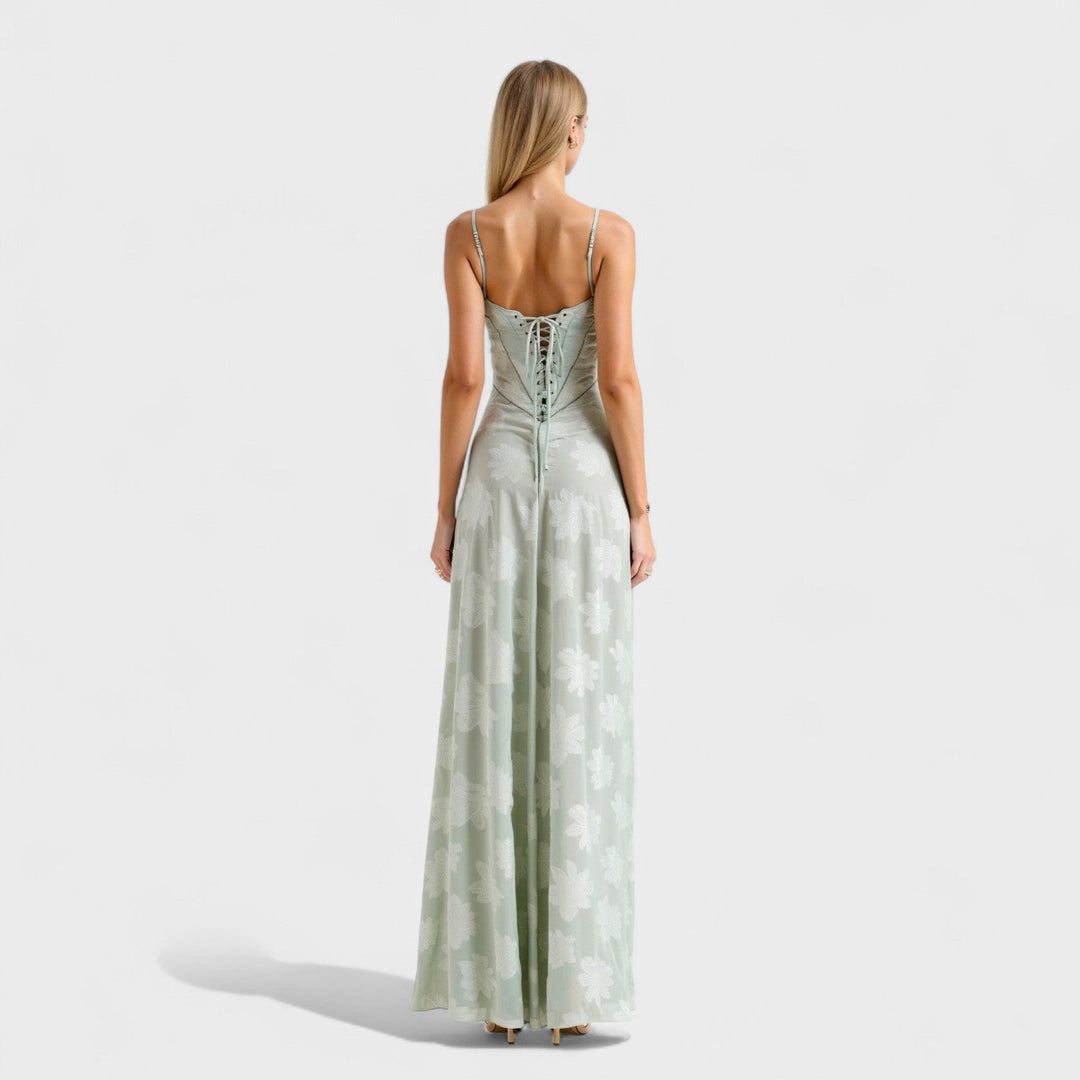 Vintém d'Ouro - Vestido maxi de renda floral