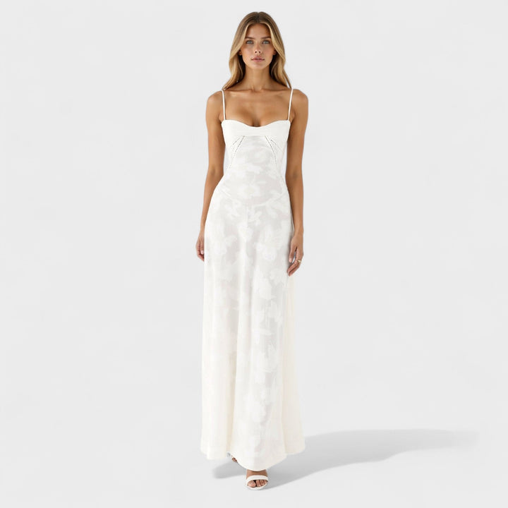 Vintém d'Ouro - Vestido maxi de renda floral