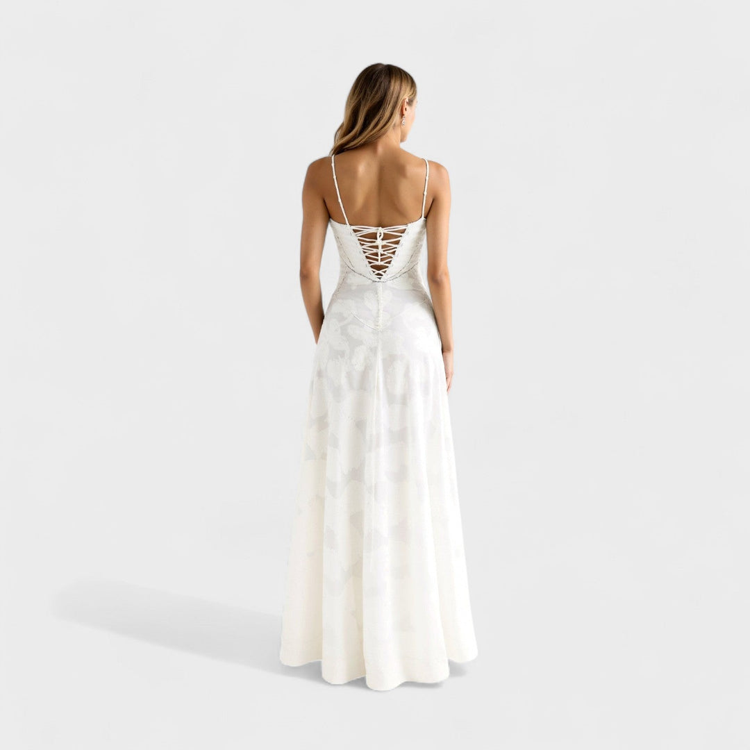 Vintém d'Ouro - Vestido maxi de renda floral