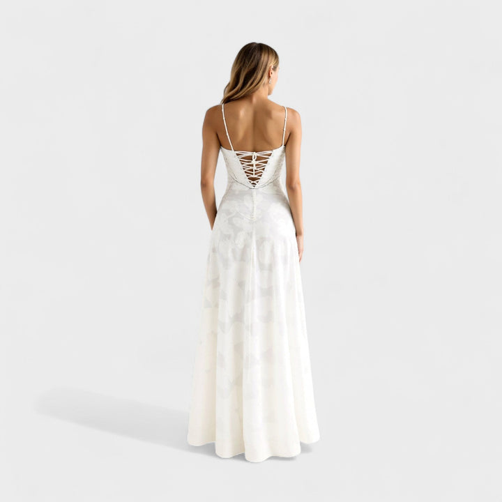 Vintém d'Ouro - Vestido maxi de renda floral