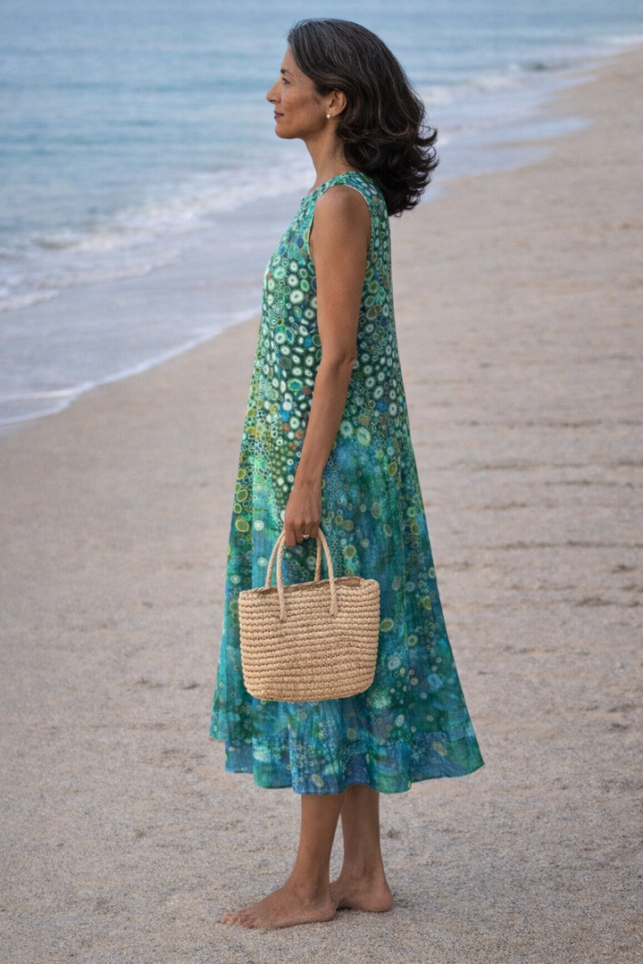 Vintém d'Ouro - Vestido Midi Estampado Oceânico