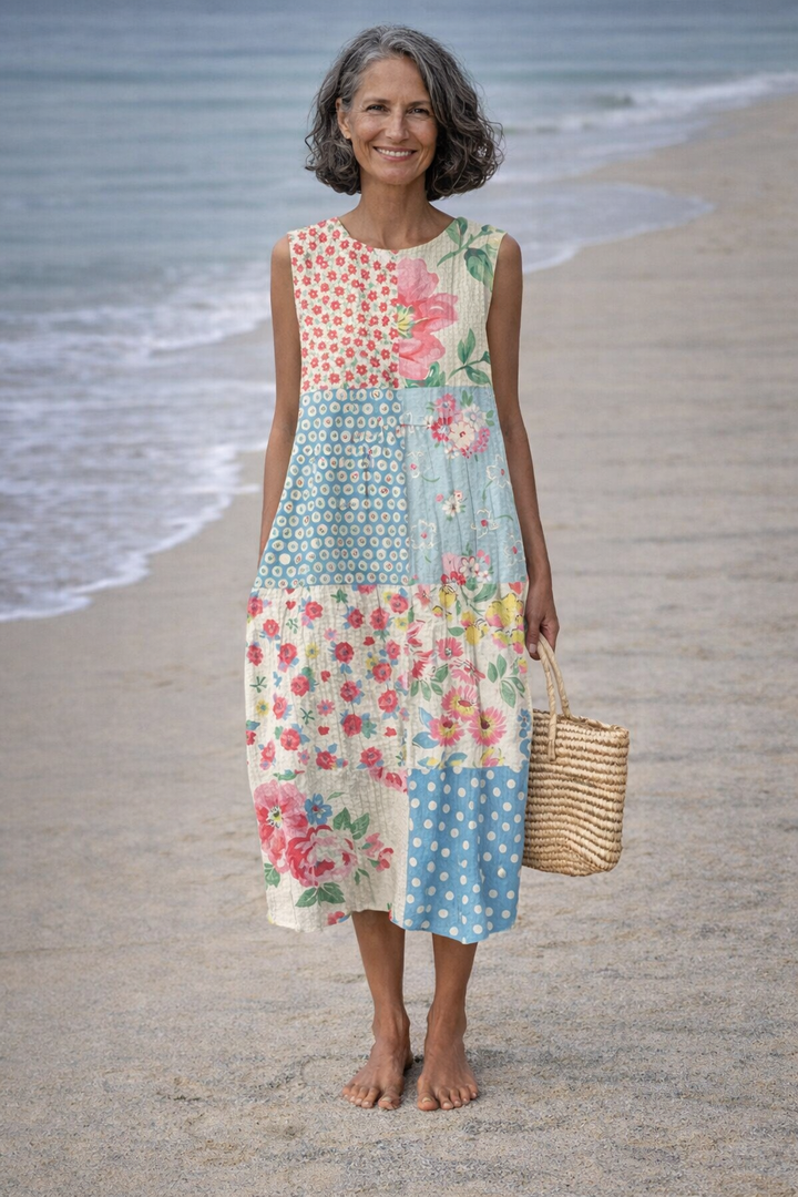 Vintém d'Ouro - Vestido Midi Patchwork