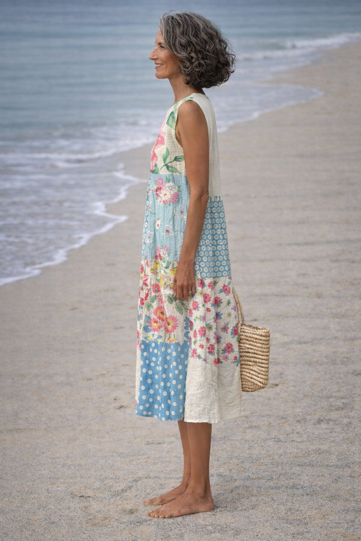 Vintém d'Ouro - Vestido Midi Patchwork