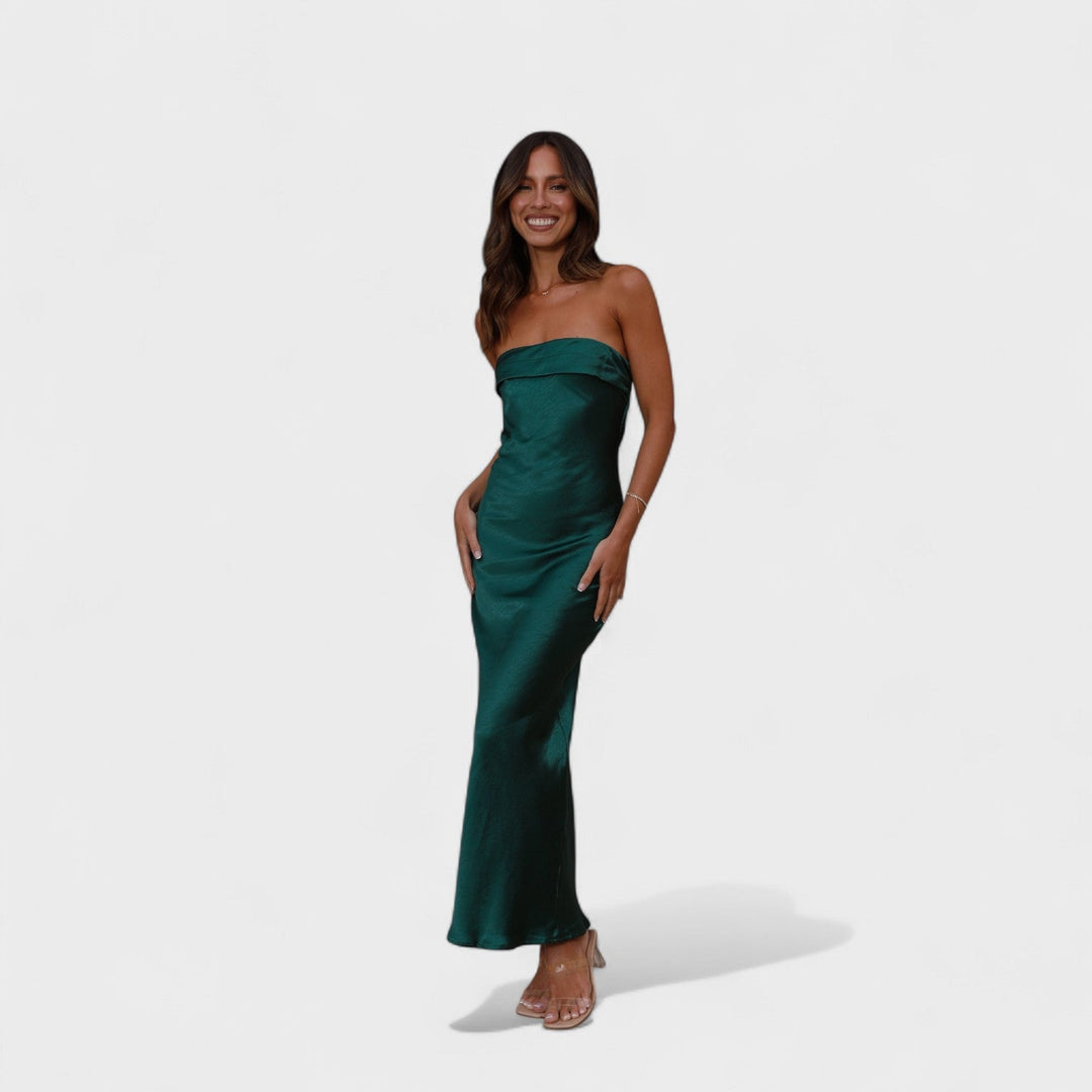 Vintém d'Ouro - Vestido de cetim sem mangas
