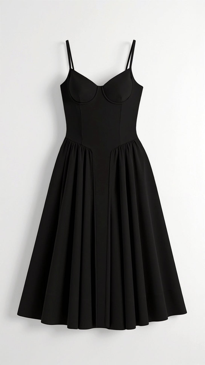 Vintém d'Ouro - Vestido midi com corpete estruturado