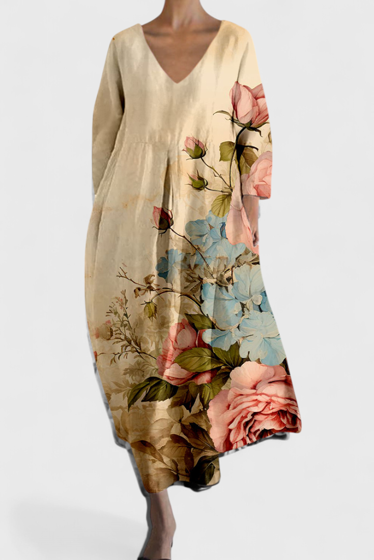 Vintém d'Ouro - Vestido Fluido com Estampa