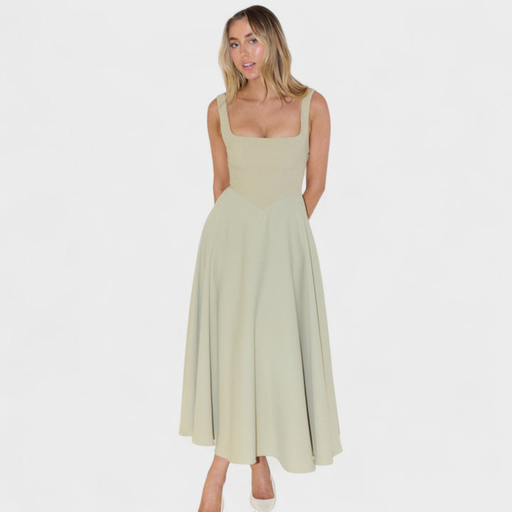 Vintém d'Ouro - Vestido Midi com Decote Quadrado