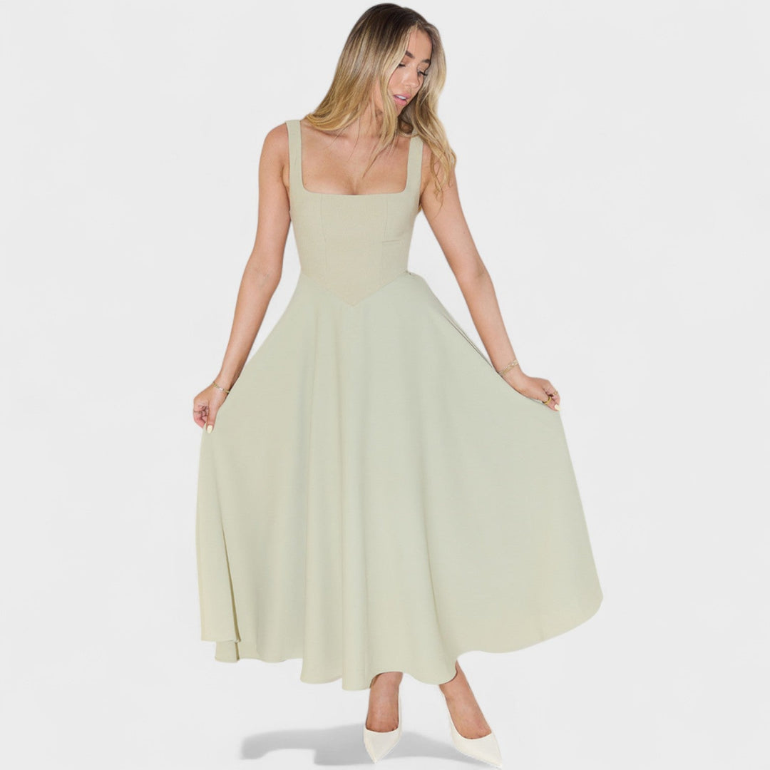 Vintém d'Ouro - Vestido Midi com Decote Quadrado