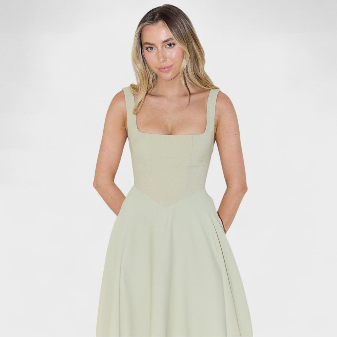 Vintém d'Ouro - Vestido Midi com Decote Quadrado