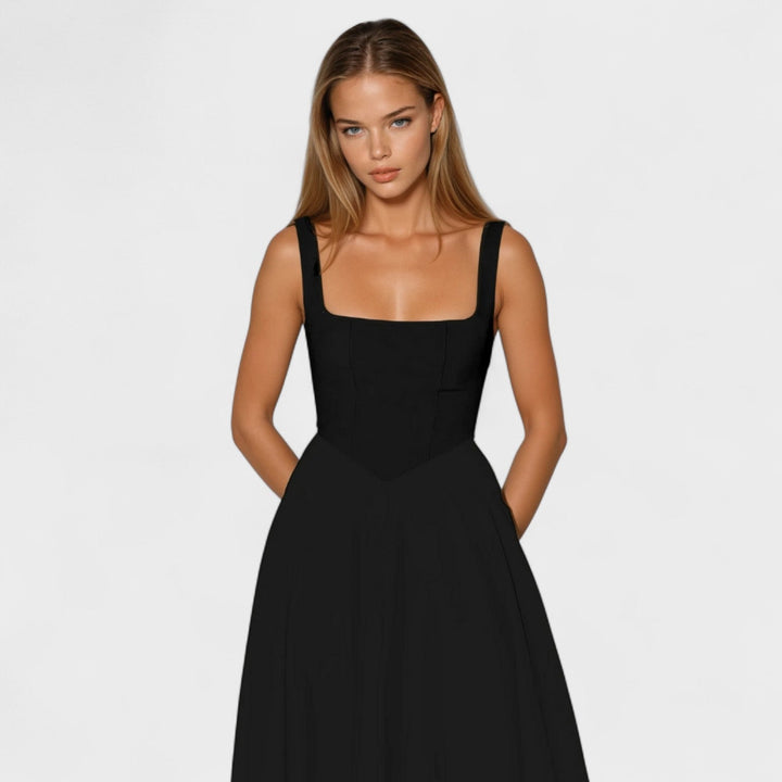 Vintém d'Ouro - Vestido Midi com Decote Quadrado