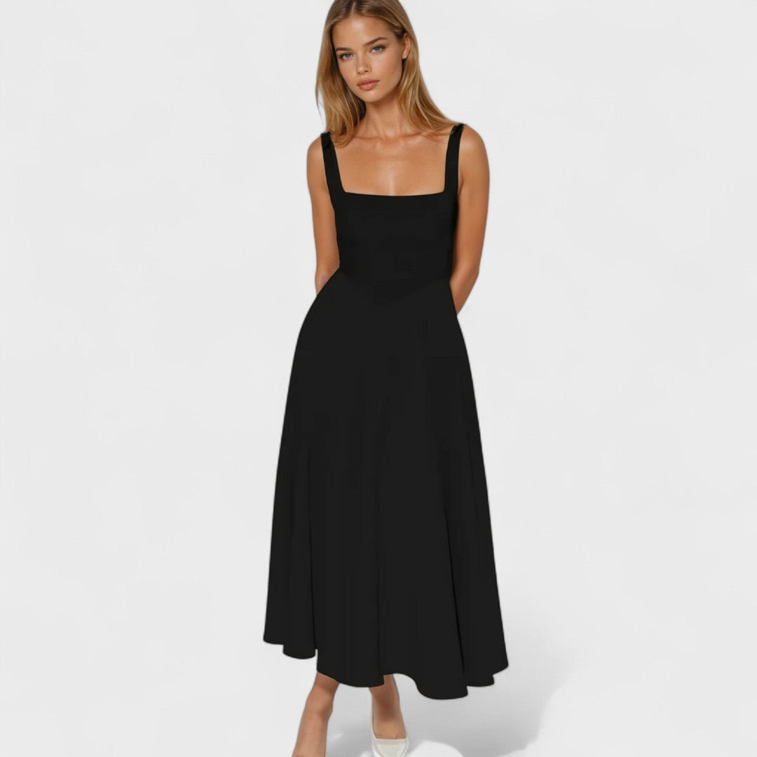 Vintém d'Ouro - Vestido Midi com Decote Quadrado