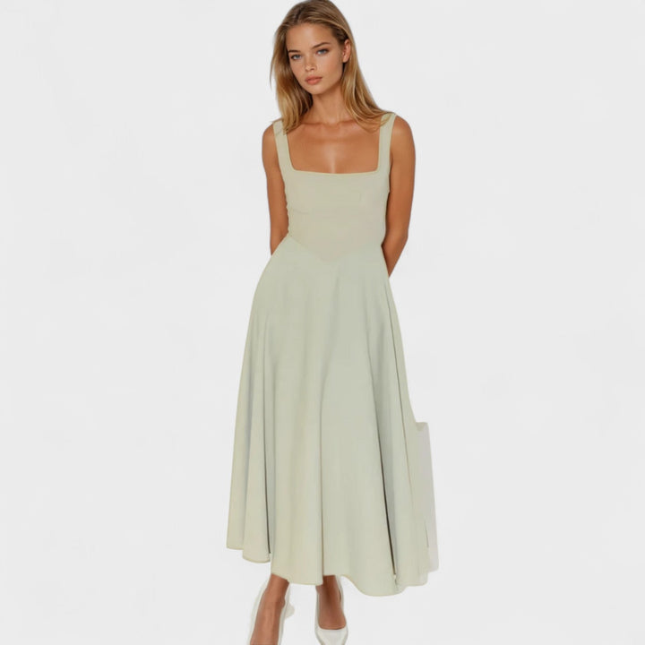 Vintém d'Ouro - Vestido Midi com Decote Quadrado
