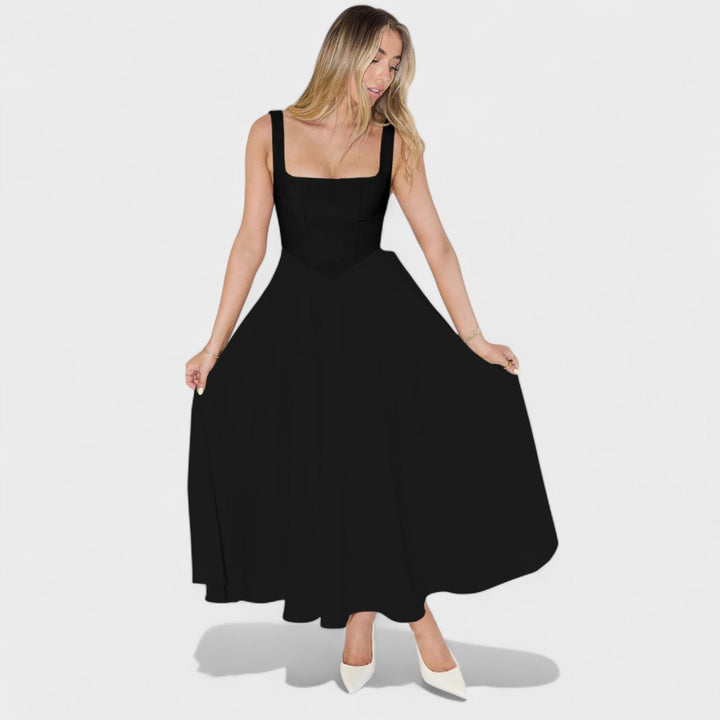 Vintém d'Ouro - Vestido Midi com Decote Quadrado