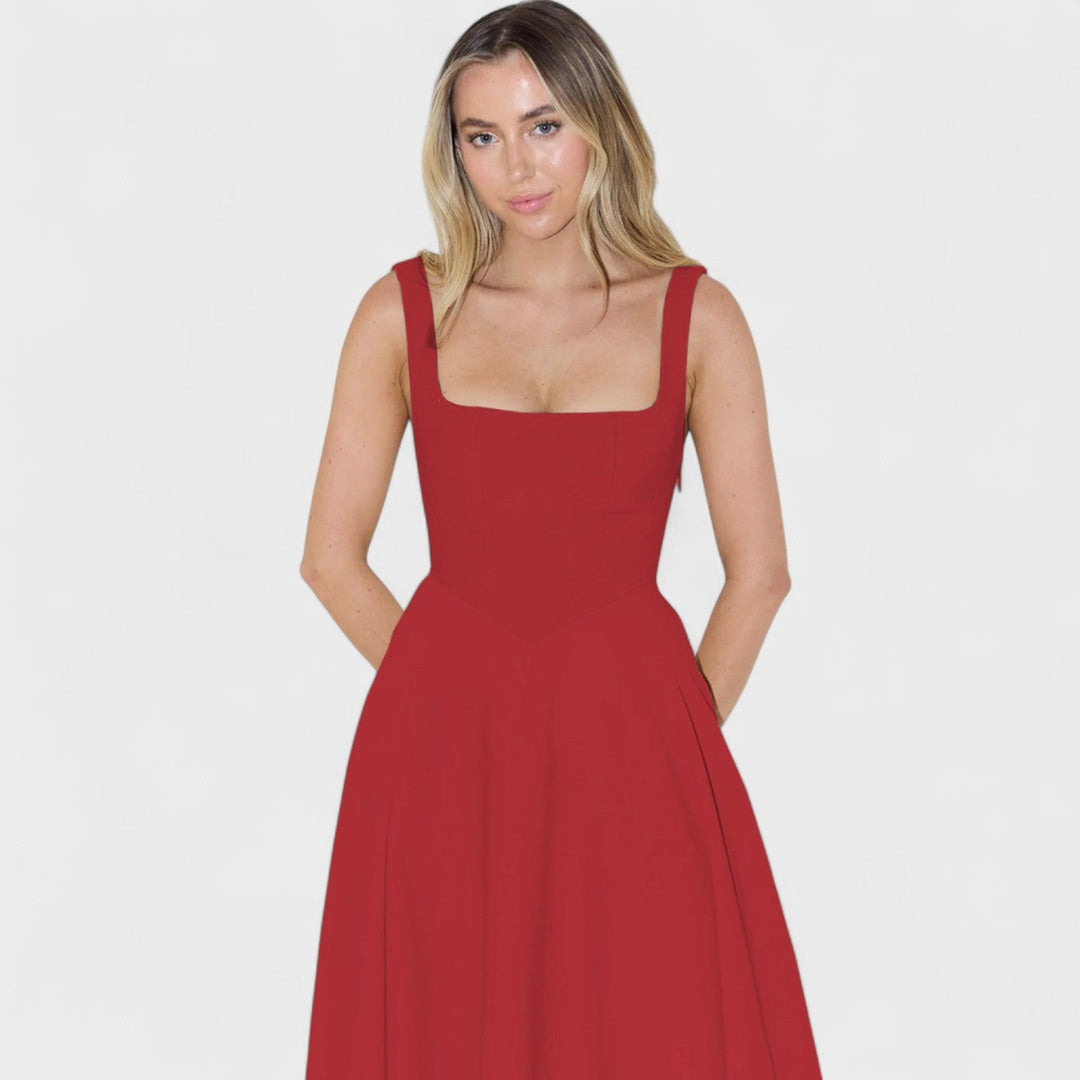 Vintém d'Ouro - Vestido Midi com Decote Quadrado