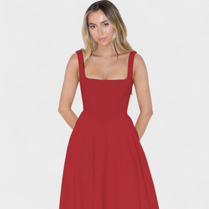 Vintém d'Ouro - Vestido Midi com Decote Quadrado