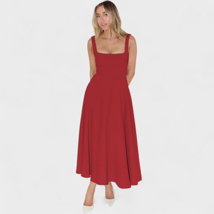 Vintém d'Ouro - Vestido Midi com Decote Quadrado