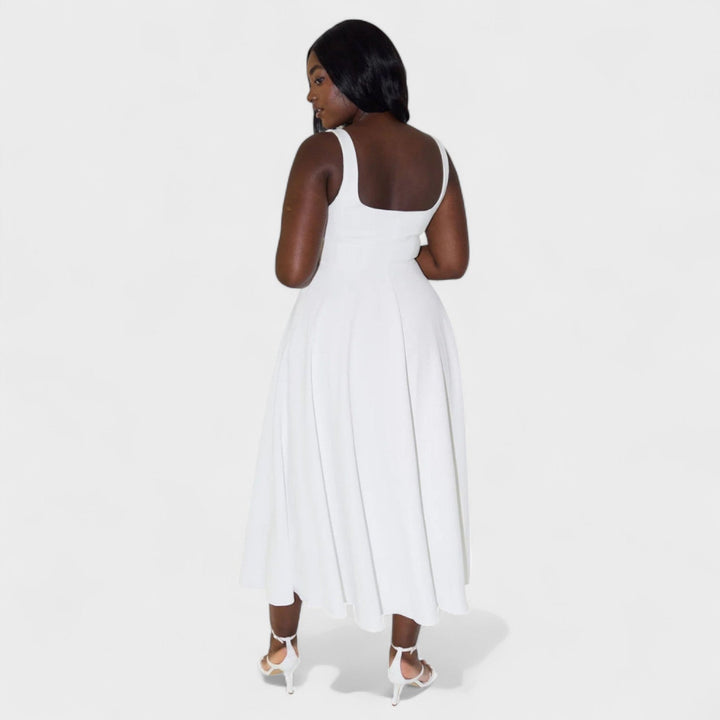 Vintém d'Ouro - Vestido Midi com Decote Quadrado