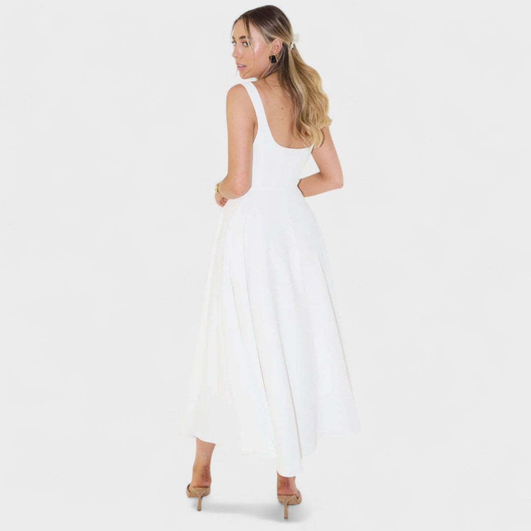 Vintém d'Ouro - Vestido Midi com Decote Quadrado