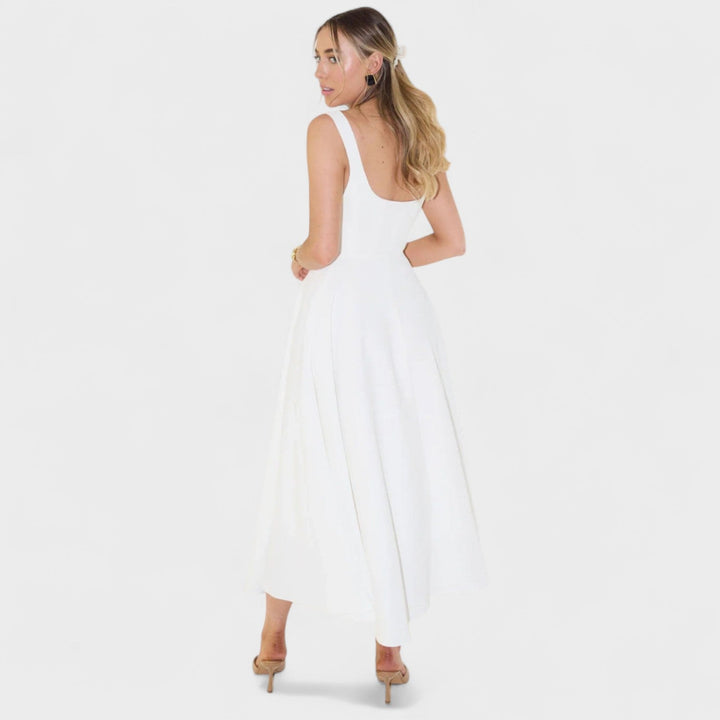 Vintém d'Ouro - Vestido Midi com Decote Quadrado