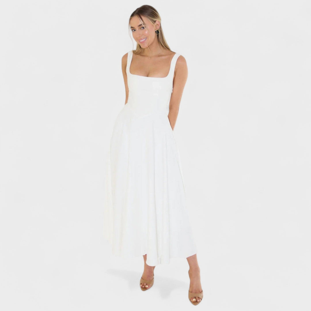 Vintém d'Ouro - Vestido Midi com Decote Quadrado