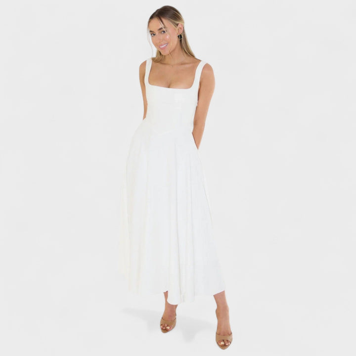 Vintém d'Ouro - Vestido Midi com Decote Quadrado