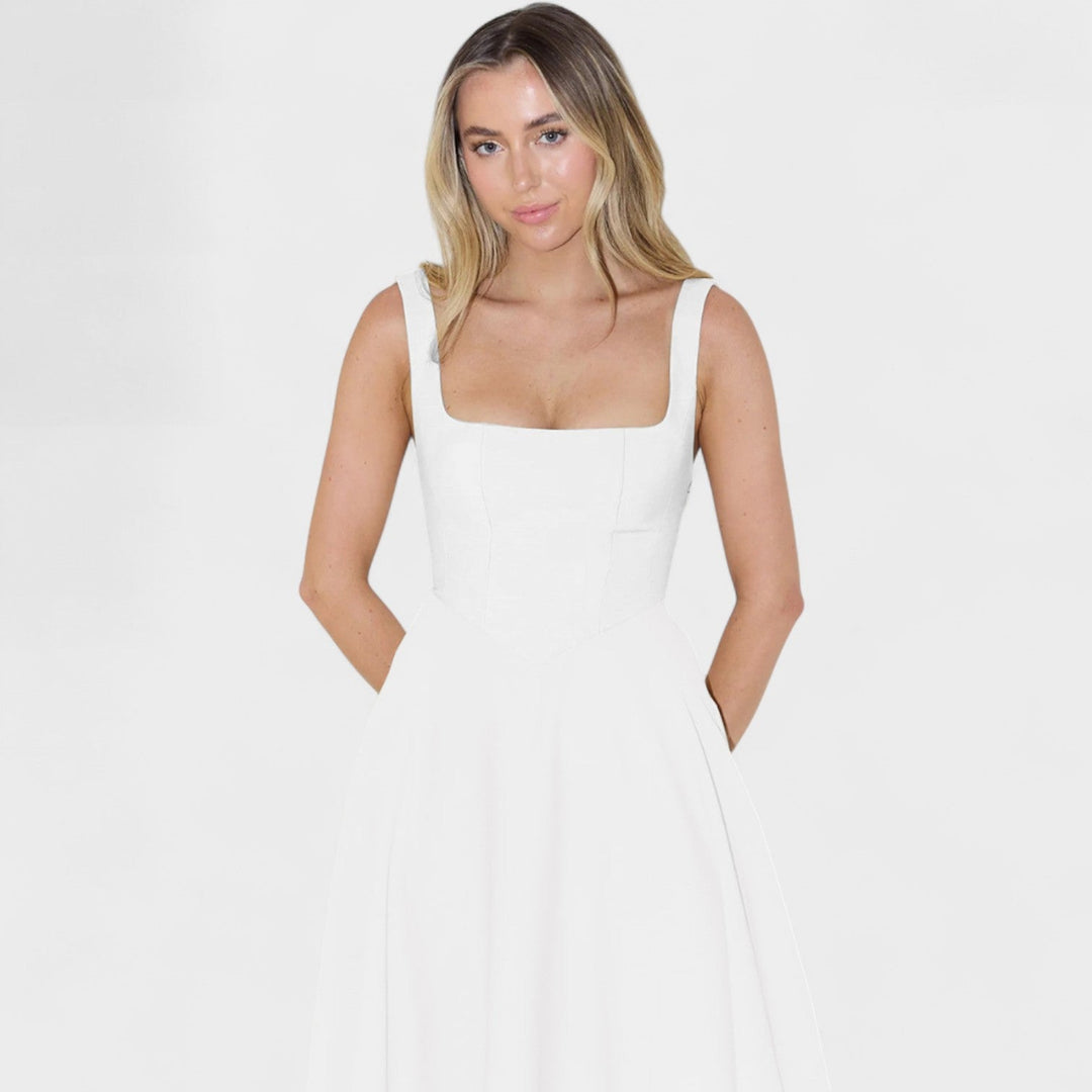 Vintém d'Ouro - Vestido Midi com Decote Quadrado
