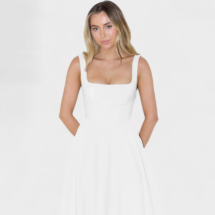 Vintém d'Ouro - Vestido Midi com Decote Quadrado