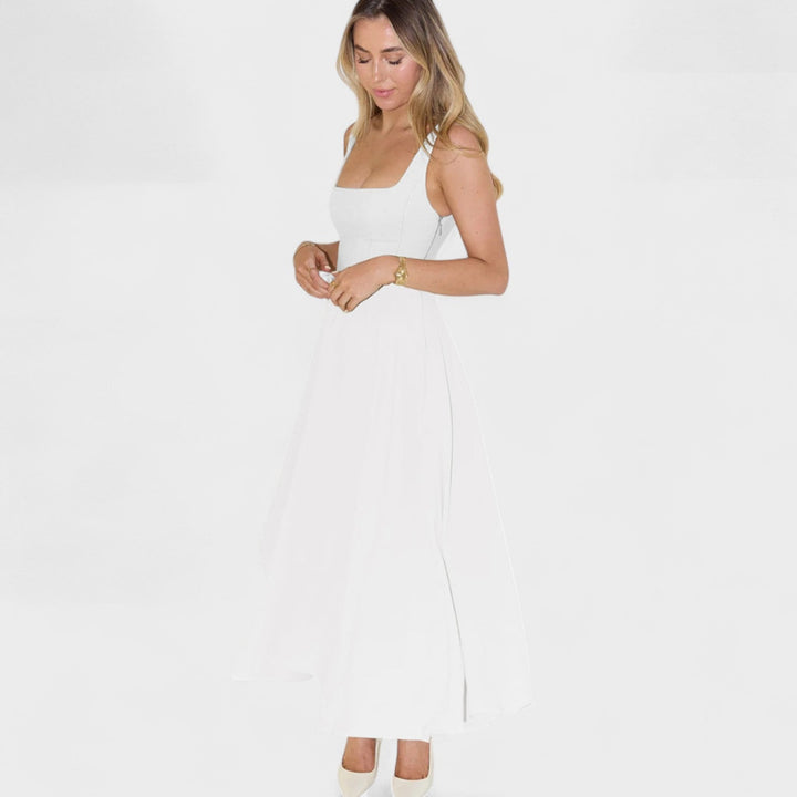 Vintém d'Ouro - Vestido Midi com Decote Quadrado