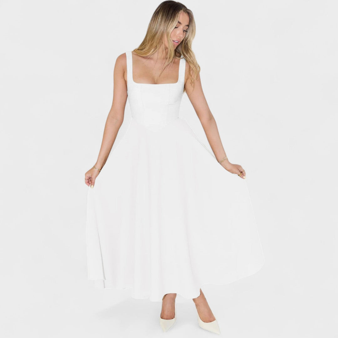 Vintém d'Ouro - Vestido Midi com Decote Quadrado