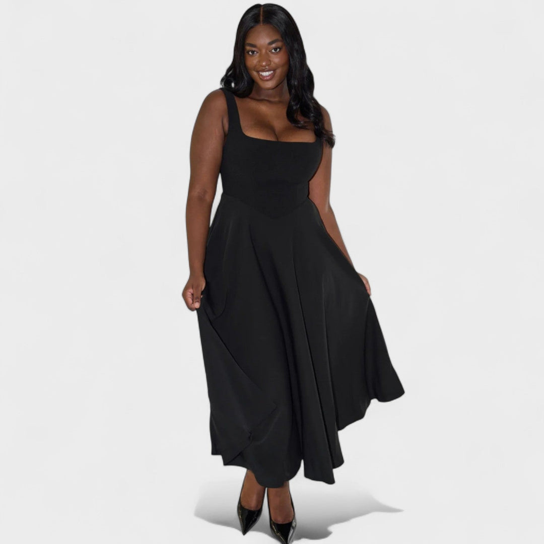 Vintém d'Ouro - Vestido Midi com Decote Quadrado