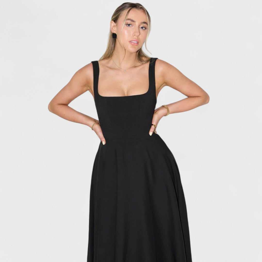 Vintém d'Ouro - Vestido Midi com Decote Quadrado